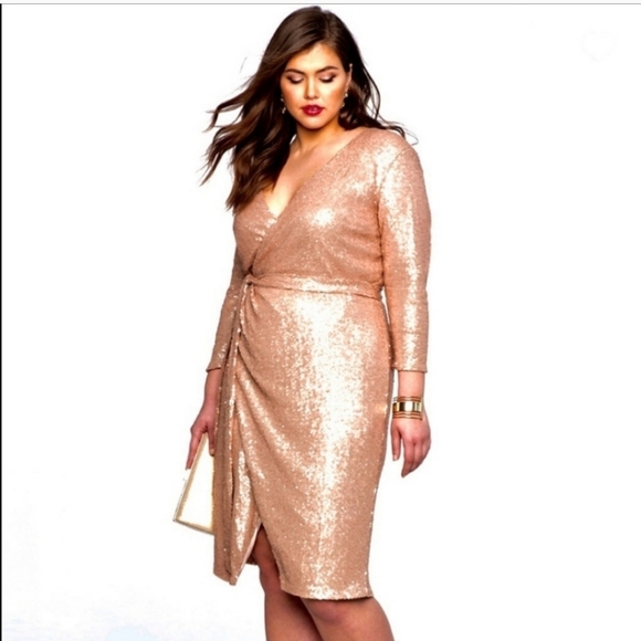 NWT Eloquii Rose gold sequin midi wrap dress - Picture 2 of 4